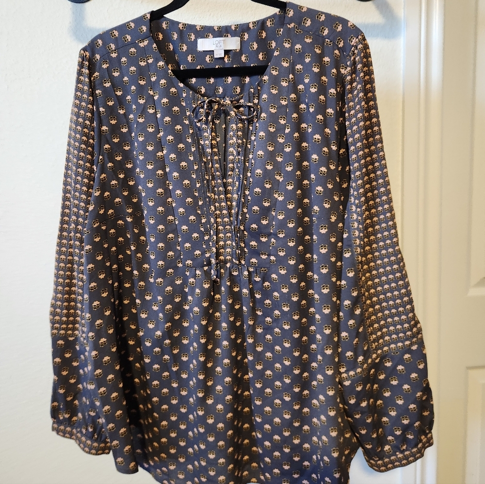 LOFT Blue and Pink Floral Patterned Blouse